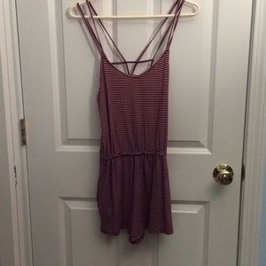 ae stripped spaghetti strap romper